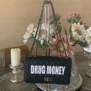 DRUG MONEY" Black Quilted Shoulder/Hand bag NWOT by The Style Animal